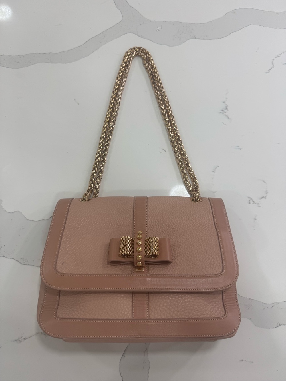 Christian Louboutin Blush Pink Leather Shoulder Bag with Gold Chain